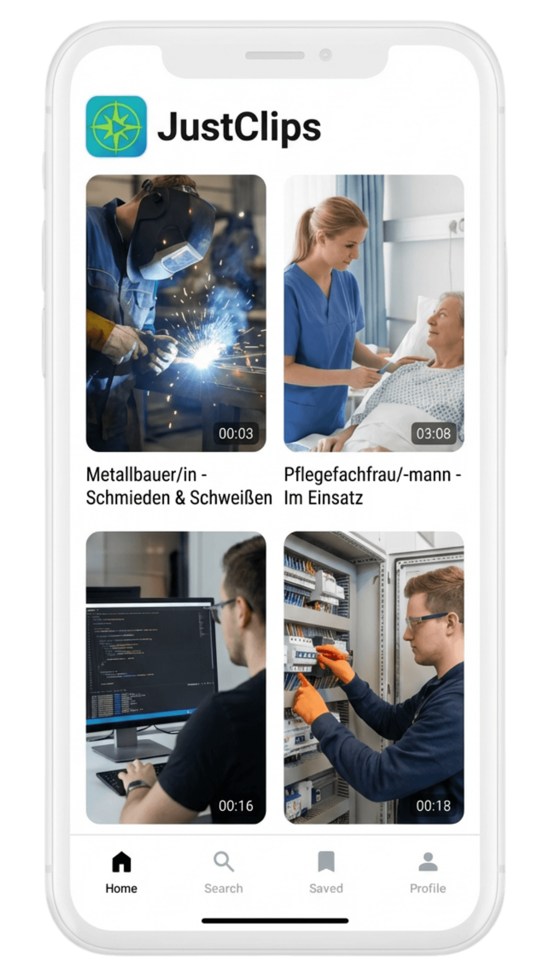 JustClips Homescreen